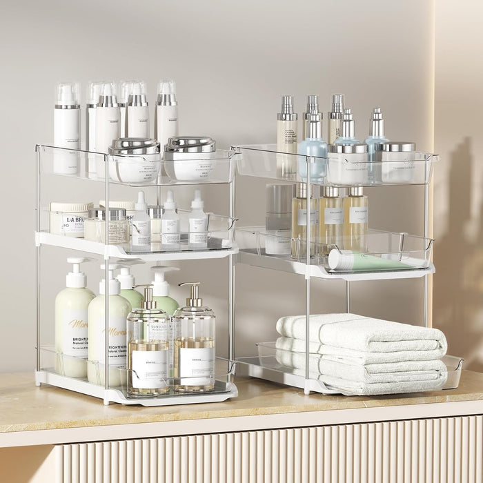 2 Sets of 3-Tier Bathroom Under Sink Organizers and Storage, Multi-Purpose Stackable Pantry Organization and Storage, Pu