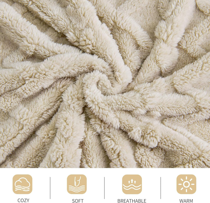 Fleece Throw Blanket for Couch, Fall Boho Blankets,50"x60" Khaki