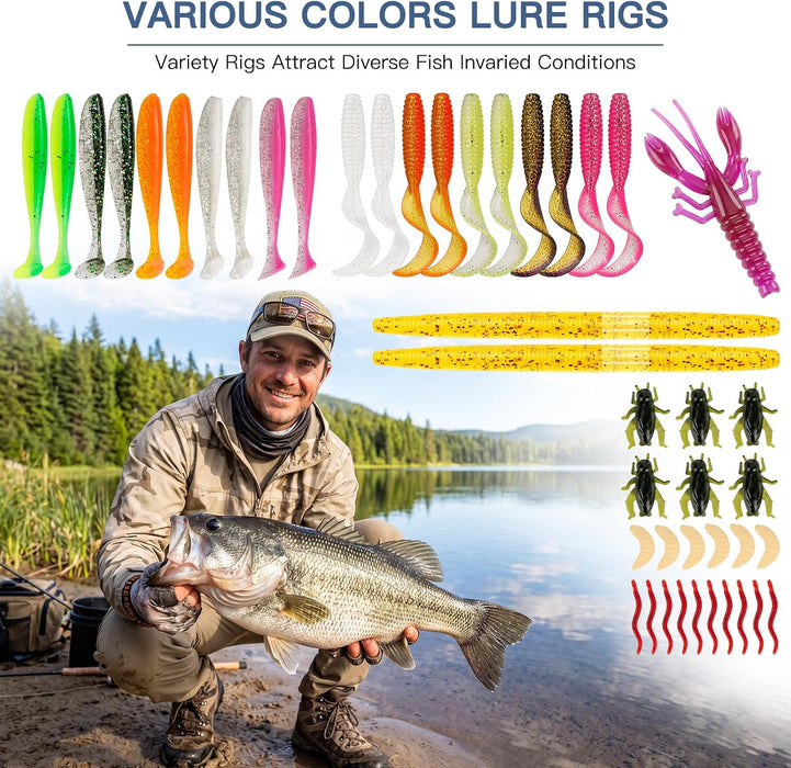 Fishing Lures, Tackle Box with Tackle Included, Crankbaits, Soft Plastic Baits, Hooks, Weights & Fishing Accessories, Freshwater Fishing Gear Kit for Bass, Trout, Walleye & Beginners