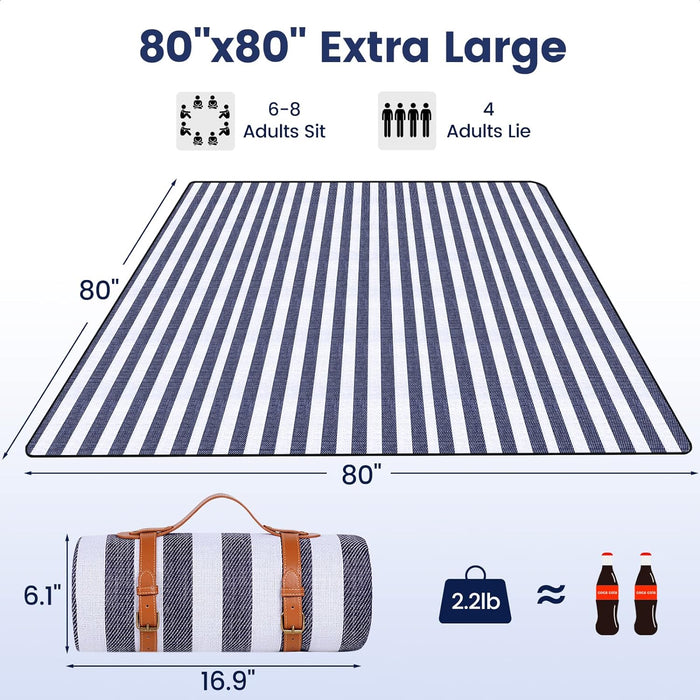 80" x 80" Picnic Blanket Extra Large, Waterproof and Foldable Beach Blanket