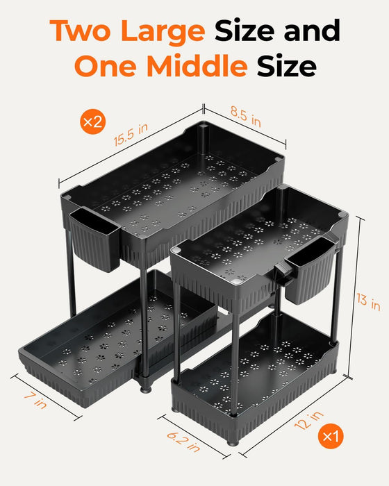 3-Pack 2-Tier Under Sink Organizers with Sliding Drawers