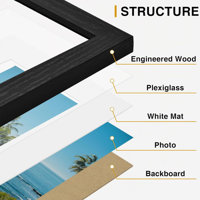 8x10 Picture Frames Set of 9 for Wall or Tabletop Display, Black