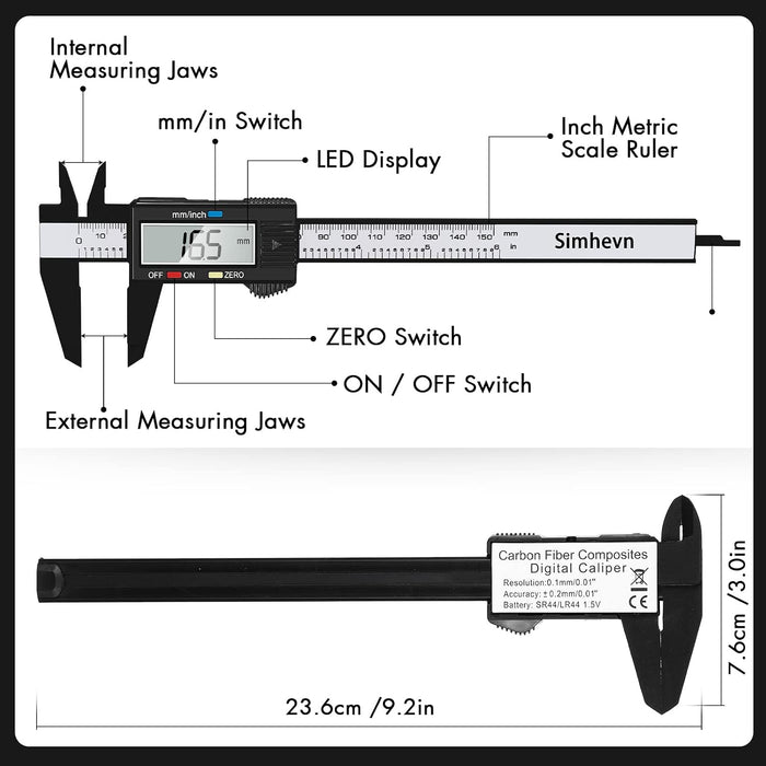 Digital Caliper,0-6 inch/150 mm,inch and Millimeter Conversion,LCD Screen