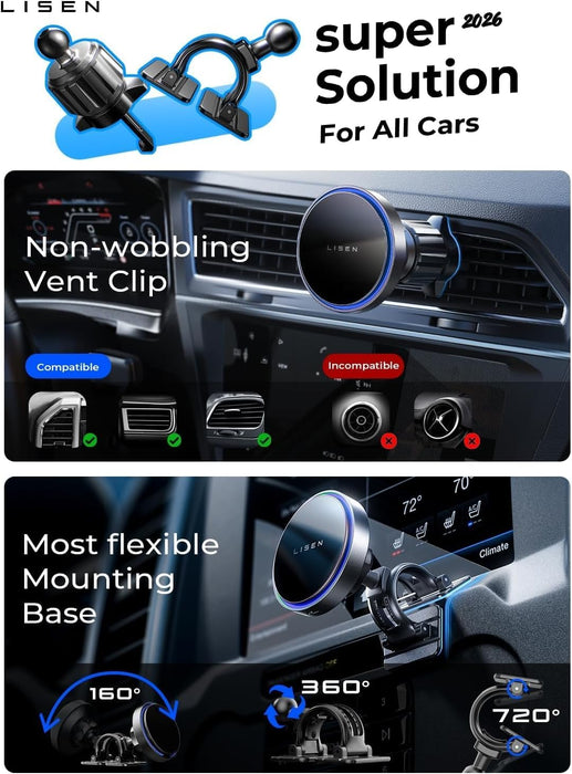 15W MagSafe Car Mount Charger, Magnetic Phone Holders for Your Car