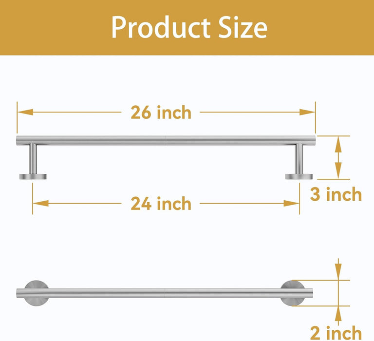 Brushed Nickel Towel Bar, 24 Inch Bathroom Towel Rack Modern Bathroom Decor
