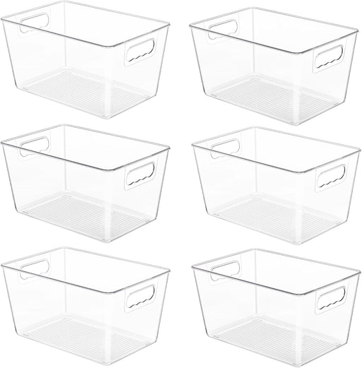 6 Pack Clear Storage Bins, Pantry Organizer Bins with Handle, Large