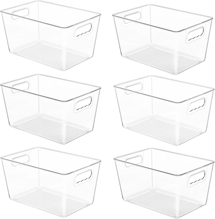 6 Pack Clear Storage Bins, Pantry Organizer Bins with Handle, Large