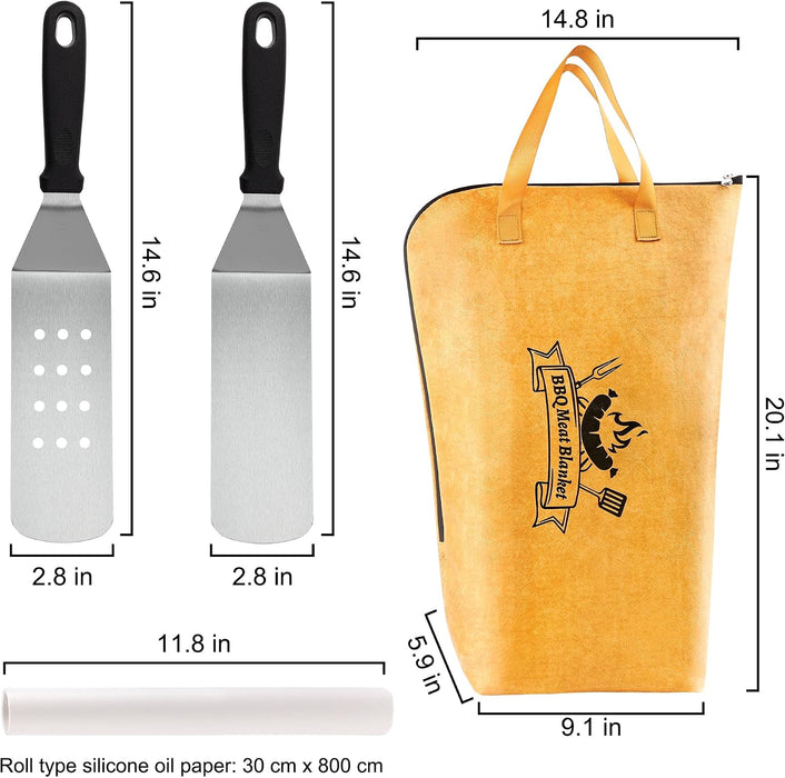 4PCS Griddle Accessories Set - BBQ Blanket for Resting Meat, Meat Resting Blanket with Stainless Steel Griddle Spatula &