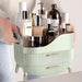 Makeup Organizer with Drawers, Green Skincare Organizer for Vanity, Storage Box with Handle, Large Cosmetic Display Case
