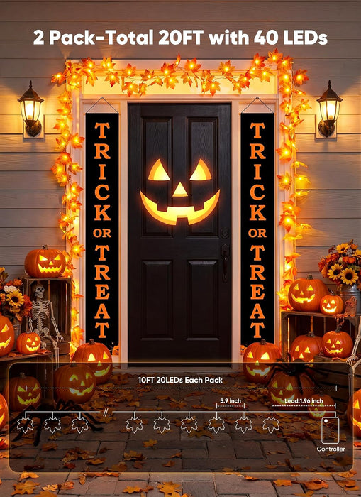 2 Pack Fall Garland with Lights Total 20Ft 40LED Fall Decor