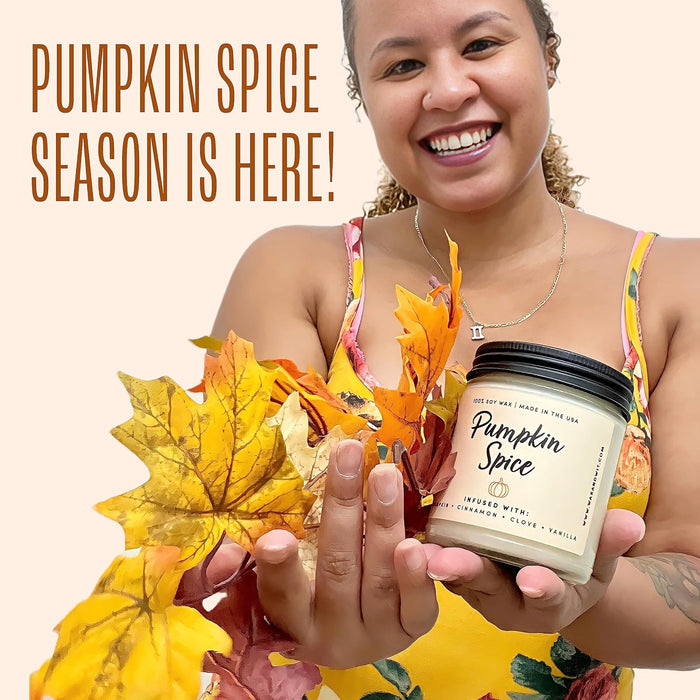 Pumpkin Spice Fall Candles for Home, 9 oz Scented Soy Jar