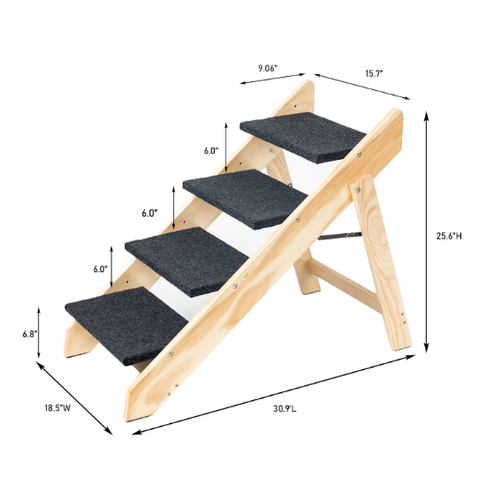 Wooden Foldable 4-Storey Pet Stairs and Ramps