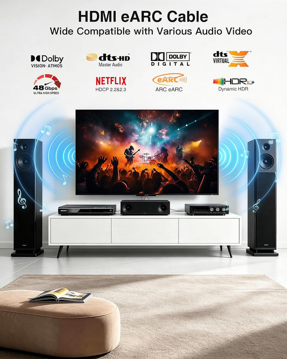 10K 8K 4K HDMI Cable 48Gbps 6.6 FT, Certified Ultra High Speed HDMI® Cable 4K 240Hz 144Hz 120Hz 8K60Hz 0.01ms HDR10+ eARC HDCP2.3 Netflix Roku TV PC Monitor Projector PS5 Xbox