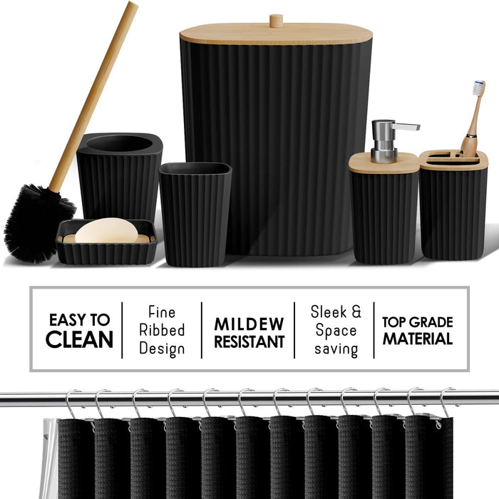 Black Bathroom Set, Shower Curtain Set, Bathroom Accessory Set
