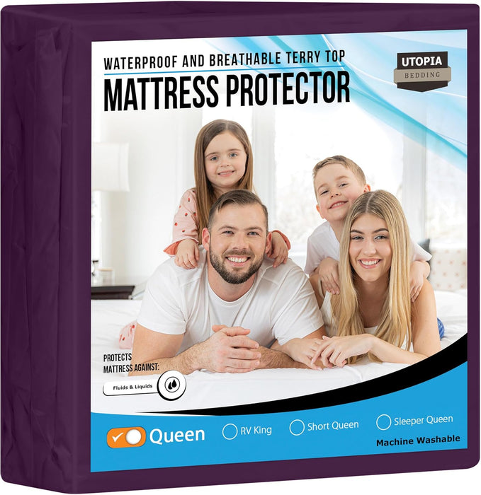Waterproof Mattress Protector Twin Size, Premium Terry Mattress Cover 200 GSM, Breathable, Fitted Style with Stretchable Pockets (White)