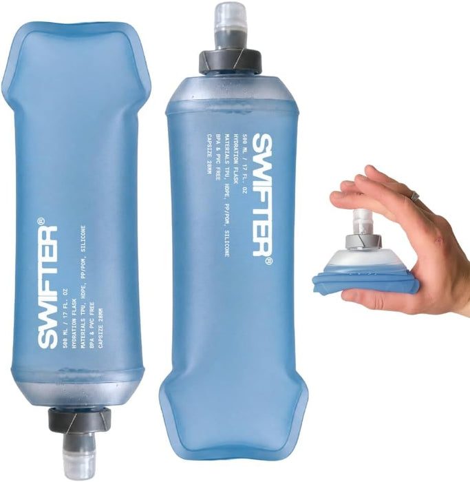 2x Soft Flask 500ml | Running, Hiking, Cycling Hydration Flask | Collapsible, Leakproof, Reusable | Matt Finish, Sky Blu