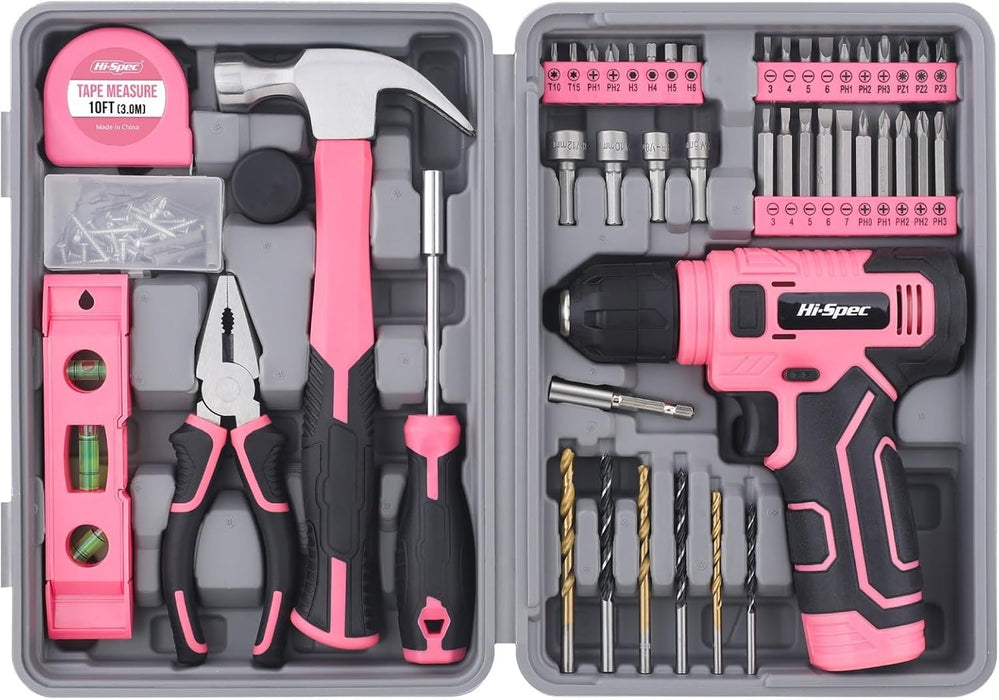 8V Cordless Drill Set & Starter Tool Kit for Women, Pink