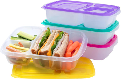 Easyboxes - Original Stackable Lunch Boxes - Reusable 3-Compartment Food Containers for Kids and Adults - Bento Lunch Box for Meal Prep, School, & Work - BPA Free, Set of 4 (Brights)