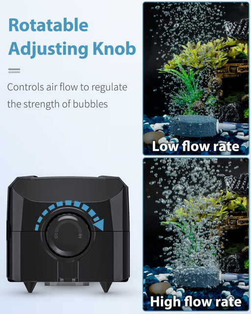 Aquarium Air Pump Dual Outlet Fish Tank Aerator with Accessories for 5-200 Gallon Tank