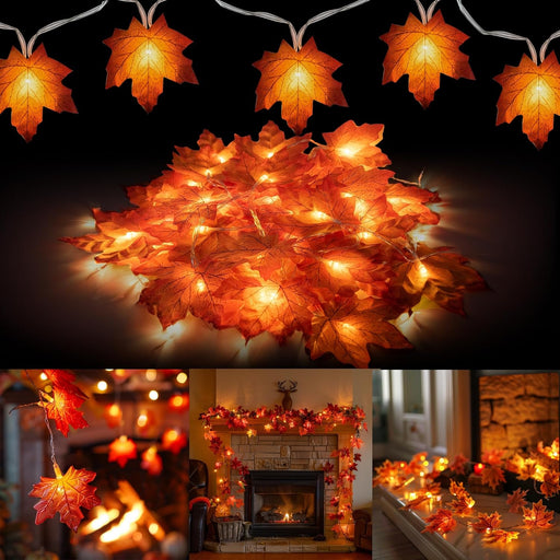 2 Pack Thanksgiving Maple Leaf String Lights, Total 20FT 40 LED Battery Operated Lighted Fall Leaves Garland, Halloween 