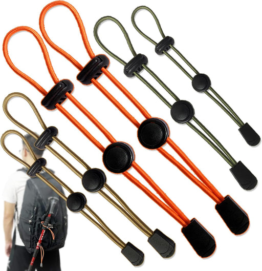 6-Pack Elastic Rope Fasteners - Backpack Accessories for Organizing Gear, Trekking Poles, or Camping Equipment (Army Green/Khaki/Orange)