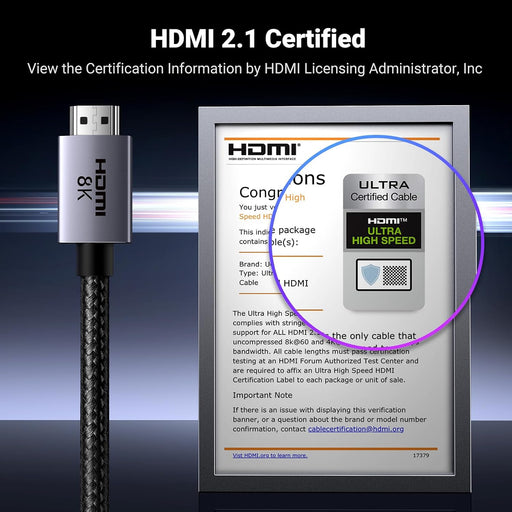 8K HDMI 2.1 Cable 48Gbps 6.6FT, Certified Ultra High Speed HDMI Cord