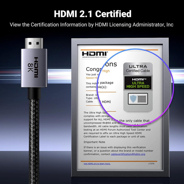8K HDMI 2.1 Cable 48Gbps 6.6FT, Certified Ultra High Speed HDMI Cord
