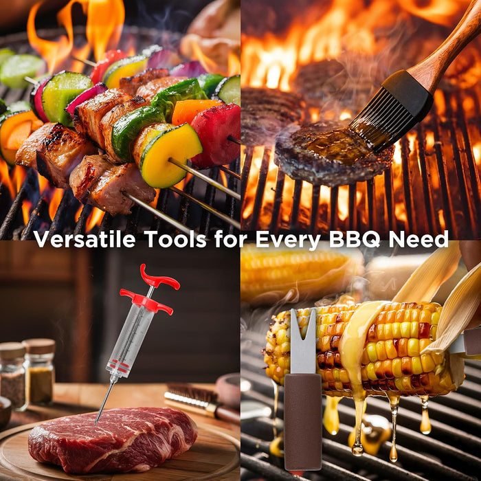 35PC BBQ Grill Tools Set – Heavy Duty Stainless Steel Grill Accessories Kit with Case, Meat Thermometer, Injector, Claws