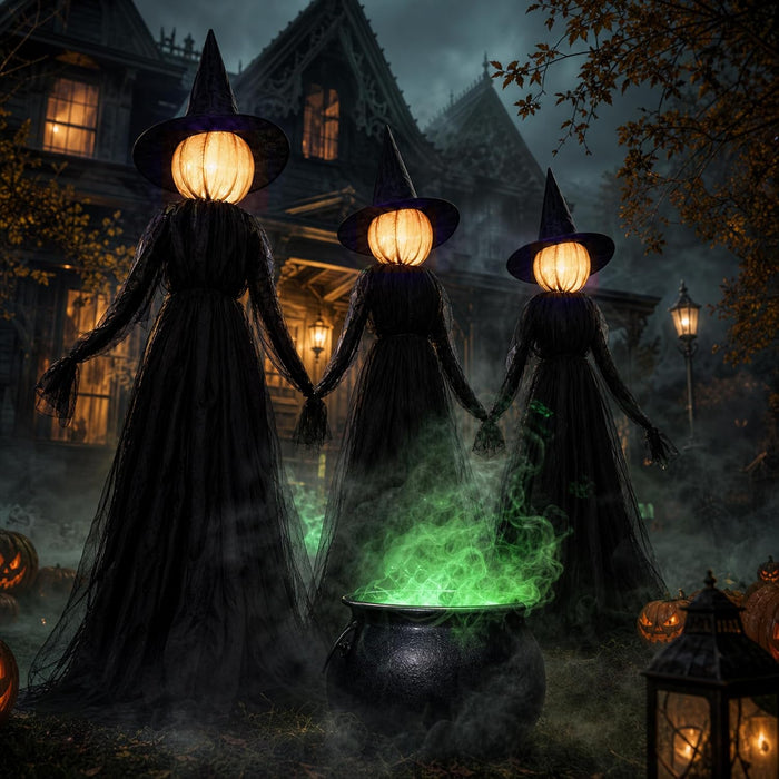 Halloween Witch Decorations Outdoor, 5FT Set of 3 Lighted Witches