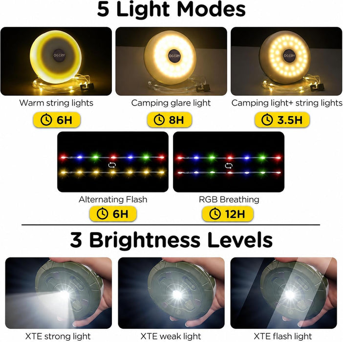 Camping String Lights 4 in 1, 32.8FT Quick Storage 8 Modes Protable