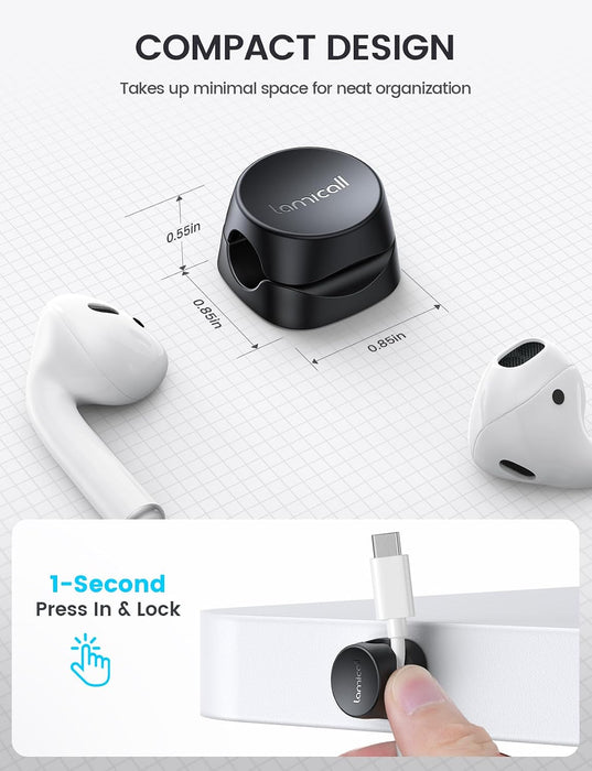 6Pack Cord Organizer, [1s Lock] Spring Cable Holder Clips for Desk