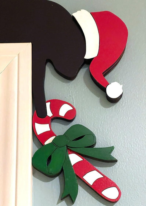 Christmas Door Topper Holiday Home Decor Funny Snowman Santa Claus Top Door Frame Corner Sign Decorations, Windows Walls DIY Craft for Christmas Party Ornament (Cat)