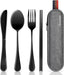Travel Utensils with Case,  Portable Silverware Set for Work, Stainless Steel Reusable Travel Cutlery Set, Fork and Spoon Set for Camping, Picnic, Gadgets, Lunch Box for Men, Black