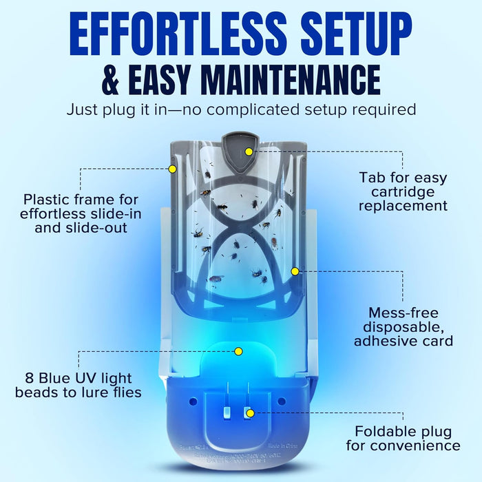 2 Fruit Fly Traps & 10 Adhesive Cartridges, Indoor Plug-in Bug Catcher, UV Light Fly Trap Captures Fruit Flies, Gnats, H