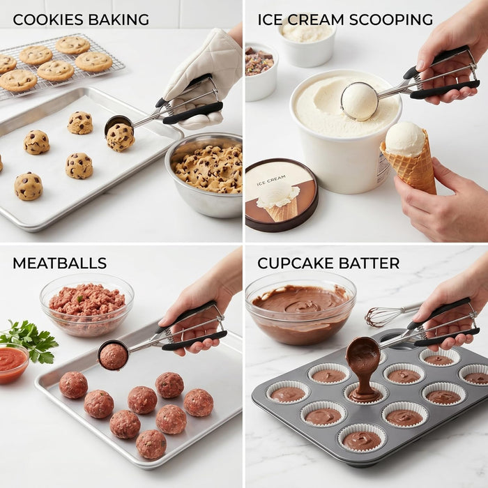 Cookie Scoop Set, 3Pcs Ice Cream Scoop, Cookie Scoops for Baking Set of 3, 18/8 Stainless Steel Cookie Scooper for Bakin