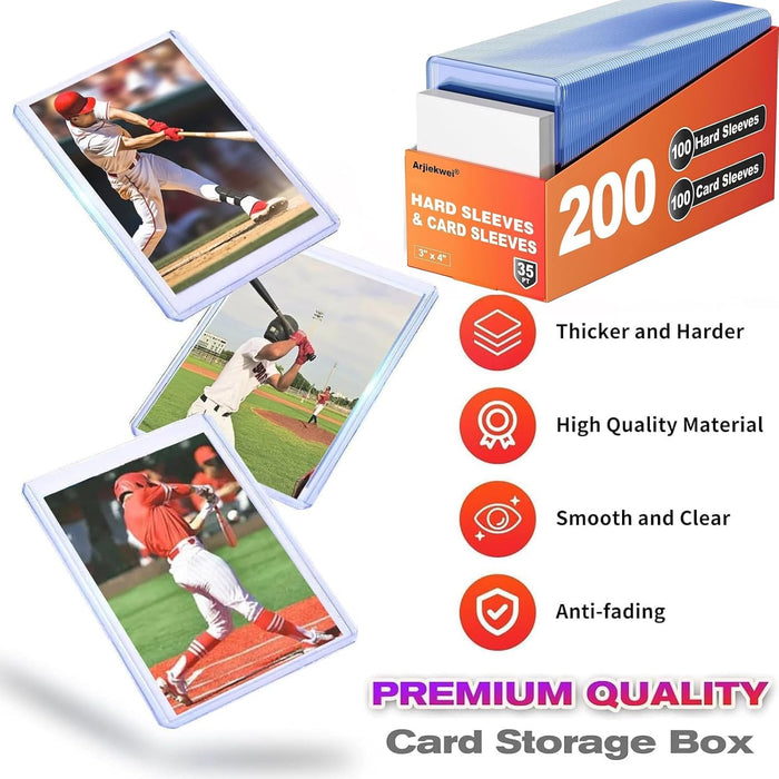 200 Card Sleeves Hard Plastic,  3"X 4" Trading Card Holder, 35PT