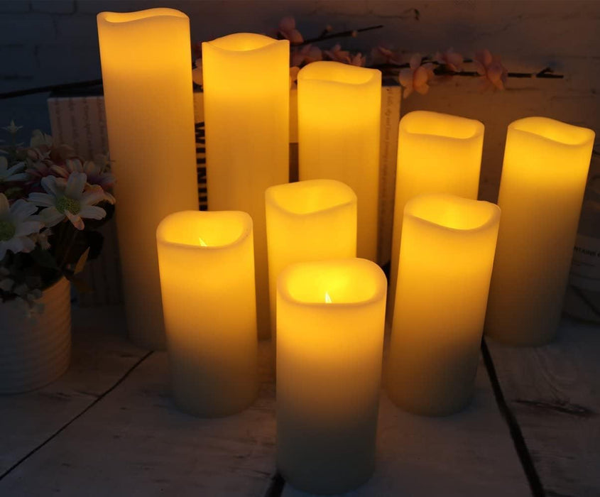 Flameless Candles Led Candles Pack of 9 (H 4" 5" 6" 7" 8" 9" x D 2.2") Real Wax Battery Candles with Remote Timer for Ho