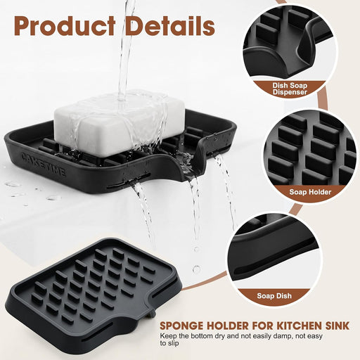 2 Pack Silicone Soap Dish with Drainage Holes for Bathroom Shower Caddy Kitchen Counter Sponge Holder Bar Sink Organizer
