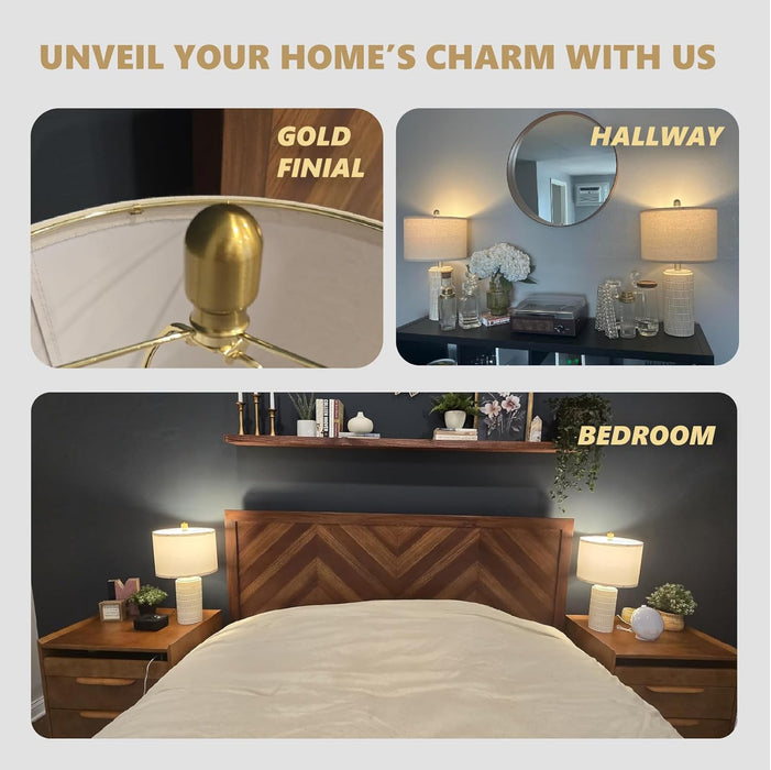 20.75" Small Modern Ceramic Table Lamps Set of 2 for Bedroom, White