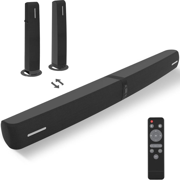Sound Bar for Smart TV,90W Soundbar with Bluetooth/ARC/Optical/AUX Connect, Auto Volume Boost, 3 Customizable Equalizer Modes, 2 in 1 Detachable Soundbar for TV/PC/Gaming/Projectors