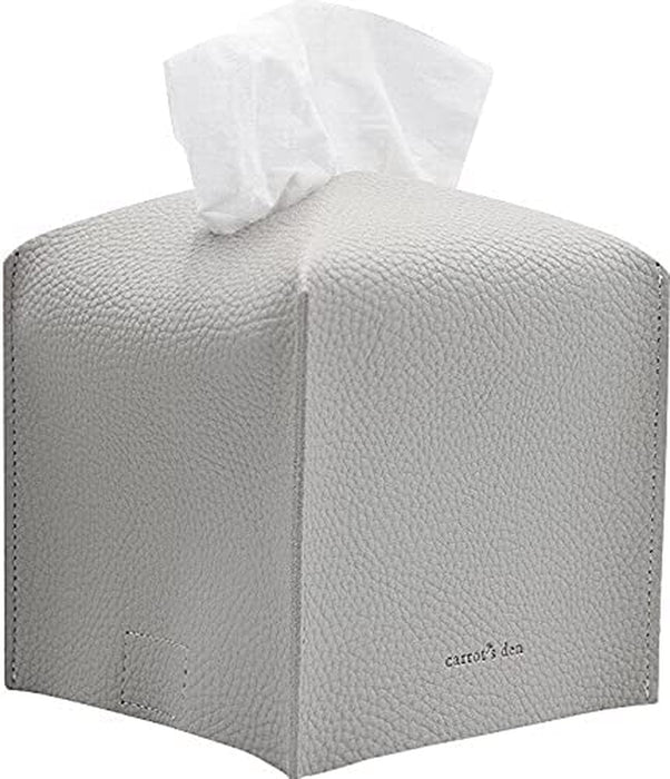 Tissue Box Cover Holder, Square with Bottom Belt by  - PU Leather Decorative Organizer for Tabletop, Bathroom, Car, Office | Beige