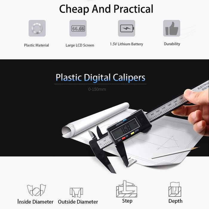 Digital Caliper,0-6 inch/150 mm,inch and Millimeter Conversion,LCD Screen