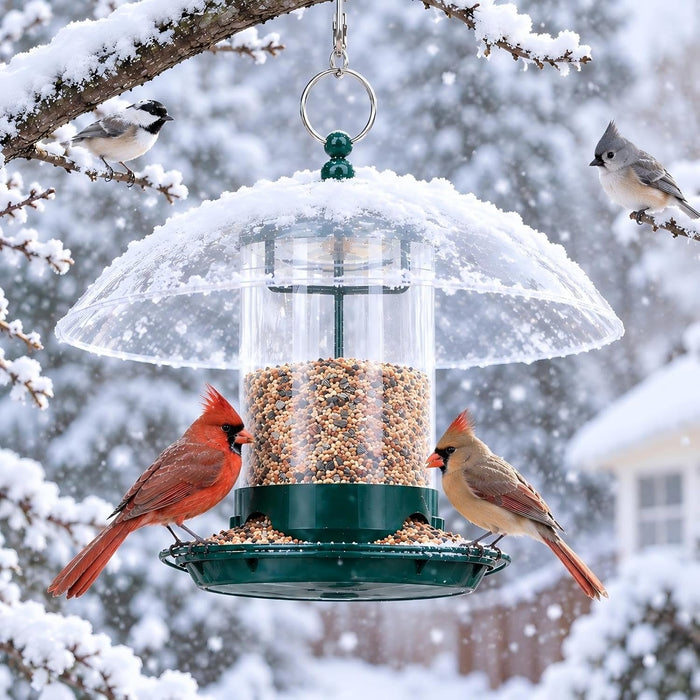 Metal Bird Feeders for Outdoors with 12” Weatherproof Dome, Green