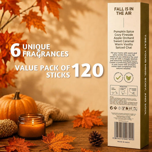 Premium Fall Incense Sticks Vanilla, Pumpkin Spice, Pack of 6