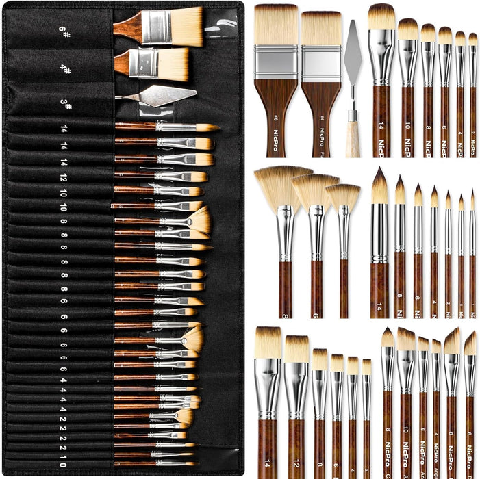 30pcs Paint Brush Set for Acrylic Painting, Oil, Watercolor, Gouache