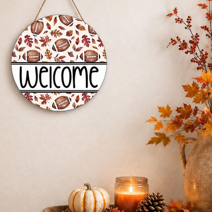 Smile Fall Football Welcome Wooden Round Door Hanger