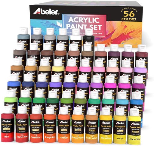 Acrylic Paint Set, 56 Colors x 2 oz, Non-Toxic Matte Paint