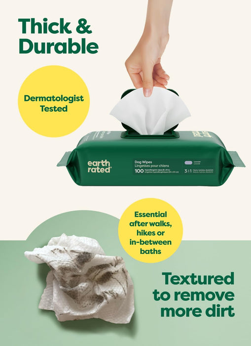 Dog Wipes for Paws & Butt, Deodorizing, Lavender, 100ct