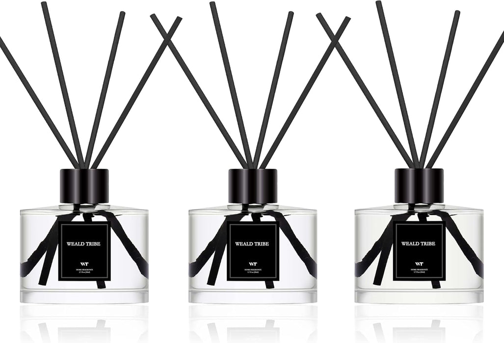 Reed Diffuser Set of 3 for Bathroom Air Fresheners, Oil Diffuser Sticks | Fresh Linen, Ocean, Eucalyptus & Mint Scent(1.