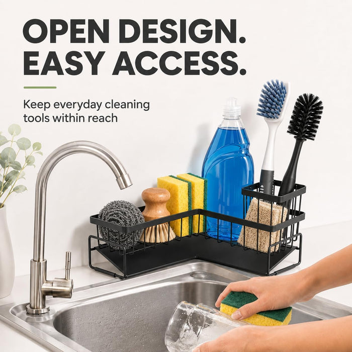 L-Shaped Sponge Holder for Kitchen Sink, Corner Sink Caddy, Sink Organizer